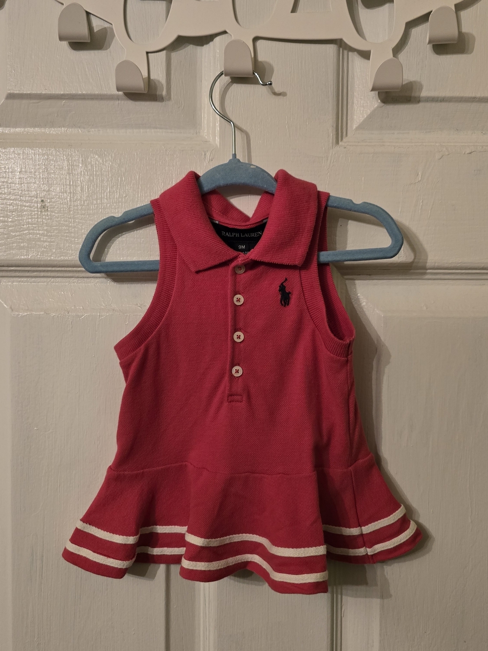 Ralph Lauren Girls Sleeveless Polo Dress Top in Bright Pink with White Stripes